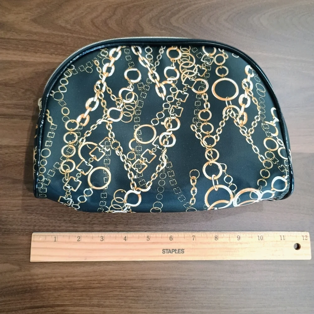 Black and Gold Chain Pattern Cosmetic Bag - Picture 1 of 4